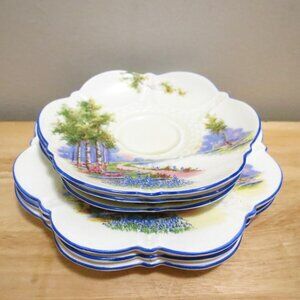 Aynsley Bluebell Time Lot #2044 X3 Orphan Saucer X3 Bread Plate H.M. The Queen